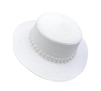 JK Home Pliable Chapeau de Soleil Femme Panama en Paille Capeline Large Bord avec Ruban Mariage Plage Blanc