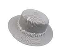 JK Home Pliable Chapeau de Soleil Femme Panama en Paille Capeline Large Bord avec Ruban Mariage Plage Gris