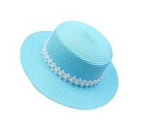 JK Home Pliable Chapeau de Soleil Femme Panama en Paille Capeline Large Bord avec Ruban Mariage Plage Bleu