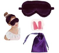 JK Home Sommeil Masque de Nuit Lace en Soie Imité Sangle Elastique Cache Yeux pour Dormir Sac de Rangement Bouchons d'Oreille Voyage Aéroport Violet