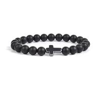 jkahh Bracelet Hématite Naturelle Amincissante Obsidienne Noire Oeil de Tigre Pierre Perles Femmes Hommes Croix Bracelets, 19cm, Pierre, Agate