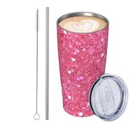 JKASDTRP Gobelet de voyage isotherme de 591 ml en acier inoxydable étanche avec couvercle et paille - Tasse à café de voyage à paillettes rose étincelant - Cadeau pour femme, homme, amoureux