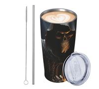 JKASDTRP Gobelet de voyage isotherme de 591 ml en acier inoxydable étanche avec couvercle et paille - Tasse à café de voyage avec motif de faucheuse - Cadeau pour femme, homme, amoureux