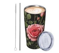 JKASDTRP Gobelet de voyage isotherme de 591 ml en acier inoxydable étanche avec couvercle et paille - Tasse à café de voyage baroque exotique médiévale - Cadeau pour femme, homme, amoureux