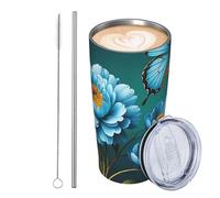 JKASDTRP Gobelet de voyage isotherme de 591 ml en acier inoxydable étanche avec couvercle et paille - Tasse à café de voyage de luxe vintage avec couvercle et paille - Tasse à café de voyage de luxe