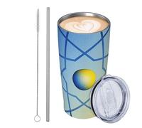 JKASDTRP Gobelet de voyage isotherme en acier inoxydable de 591 ml, étanche, avec couvercle et paille, tasse à café de voyage de style mi-moderne, motif atomique, cadeau pour femme, homme, amoureux