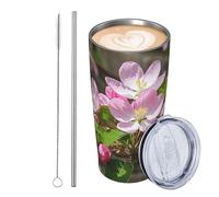 JKASDTRP Gobelet de voyage isotherme en acier inoxydable de 591 ml - Tasse à café de voyage étanche avec couvercle et paille - Tasse à café de voyage en forme de bégonias sur un mur de brique - Cadeau