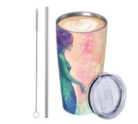 JKASDTRP Gobelet de voyage isotherme en acier inoxydable de 591 ml - Tasse à café de voyage étanche avec couvercle et paille - Tasse à café de voyage en forme de belle queue de sirène - Cadeau idéal