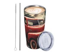 JKASDTRP Gobelet de voyage isotherme en acier inoxydable de 591 ml - Tasse à café de voyage étanche avec couvercle et paille pour le 4 juillet - Gobelet à café de voyage patriotique vieux rouge