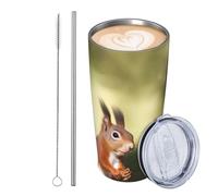 JKASDTRP Gobelet de voyage isotherme en acier inoxydable de 591 ml - Tasse à café de voyage étanche avec couvercle et paille - Tasse à café de voyage en forme d'écureuil mignon - Cadeau idéal pour