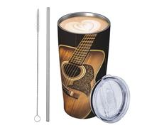 JKASDTRP Gobelet de voyage isotherme en acier inoxydable de 591 ml - Tasse à café de voyage étanche avec couvercle et paille - Tasse à café de voyage en forme de guitare Old West - Cadeau pour femme