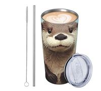 JKASDTRP Gobelet de voyage isotherme en acier inoxydable de 591 ml - Tasse à café de voyage étanche avec couvercle et paille - Tasse à café de voyage en forme de loutre mignonne - Cadeau idéal pour