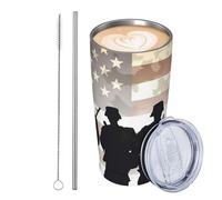 JKASDTRP Gobelet de voyage isotherme en acier inoxydable de 591 ml - Tasse à café de voyage étanche avec couvercle et paille - Tasse à café de voyage pour la journée des forces armées - Cadeau pour
