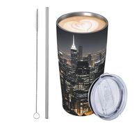 JKASDTRP Gobelet de voyage isotherme en acier inoxydable de 591 ml - Tasse à café de voyage étanche avec couvercle et paille - Tasse à café de voyage Los Angeles pour la nuit - Cadeau pour femme