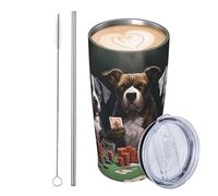 JKASDTRP Gobelet de voyage isotherme en acier inoxydable de 591 ml - Tasse à café de voyage étanche avec couvercle et paille pour jouer au poker - Cadeau pour femme, homme, amoureux