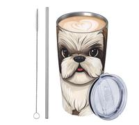 JKASDTRP Gobelet de voyage isotherme en acier inoxydable de 591 ml - Tasse à café de voyage étanche avec couvercle et paille - Tasse à café de voyage pour chien Shih Tzu - Cadeau pour femme, homme