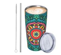 JKASDTRP Gobelet isotherme de 591 ml en acier inoxydable étanche avec couvercle et paille - Tasse à café de voyage multicolore à symétrie - Cadeau idéal pour femme, homme, amoureux