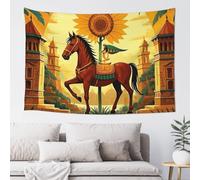 JKASDTRP Tapisserie en velours pêche 152,4 x 101,6 cm, sans dommage, à suspendre au mur, toile de fond douce et durable, affiche pour décoration murale pour maison, fête, cheval aztèque, tournesol