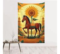 JKASDTRP Tapisserie en velours pêche 152,4 x 101,6 cm, sans dommage, à suspendre au mur, toile de fond douce et durable, affiche pour décoration murale pour maison, fête, cheval aztèque, tournesol