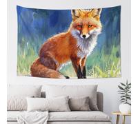 JKASDTRP Tapisserie en velours pêche 152,4 x 101,6 cm, sans dommage, à suspendre au mur, toile de fond douce et durable, décoration murale pour maison, fête, aquarelle, renard, art à suspendre