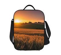 JKASDTRP Wheat And Nature'S Rural Fields Grand sac à déjeuner isotherme réutilisable et étanche avec bandoulière réglable pour homme et femme