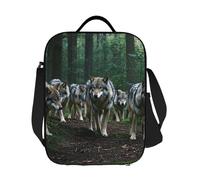 JKASDTRP Wolf Pack Grand sac à déjeuner isotherme réutilisable et étanche avec bandoulière réglable pour homme et femme, travail, voyage, pique-nique