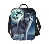 JKASDTRP Wolf Under Moon Grand sac à déjeuner isotherme réutilisable et étanche avec bandoulière réglable pour homme et femme