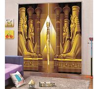 JKCloth Rideau Occultant 2 Panneaux L'Egypte, Anti-UV Rideaux De Fenêtre D'effet 3D, Isolant Thermique Insonorisation Isolation Contre Vent Salon 150x166cm