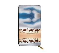 JKDGOJ Camel In The Desert Prints Portefeuille long en cuir pour femme Grande capacité avec fermeture éclair