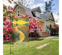 JKDGOJ Drapeau de jardin en brique jaune avec image de route de coquelicots - Convient pour toutes les saisons - 30,5 x 45,7 cm