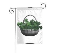 JKDGOJ Drapeau de jardin en forme de trèfle dans un panier en bambou - Convient pour toutes les saisons - 30,5 x 45,7 cm