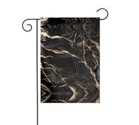 JKDGOJ Drapeau de jardin en marbre noir et doré - Convient pour toutes les saisons - 30,5 x 45,7 cm