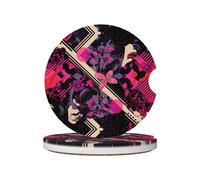 JKDGOJ Floristry Prints Lot de 2 dessous de verre absorbants en céramique antidérapants pour décoration de voiture