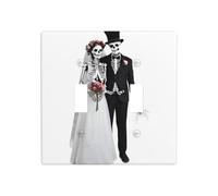 JKDGOJ Image de couple de squelette heureux Panneau mural décoratif 11,4 x 11,4 cm adapté aux prises qui ne sont pas facilement endommagées