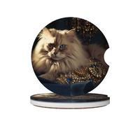 JKDGOJ Lot de 2 dessous de verre absorbants en céramique antidérapants Motif chat brillant Décoration de voiture