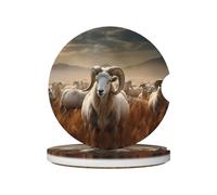 JKDGOJ Lot de 2 dessous de verre absorbants en céramique antidérapants pour décoration de voiture Motif moutons dans les prairies