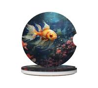JKDGOJ Lot de 2 dessous de verre absorbants en céramique antidérapants pour décoration de voiture Motif poissons rouges