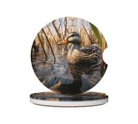JKDGOJ Lot de 2 dessous de verre absorbants en céramique antidérapants pour décoration de voiture Motif canards colverts