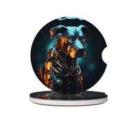 JKDGOJ Lot de 2 dessous de verre absorbants en céramique antidérapants pour décoration de voiture Motif chien assis