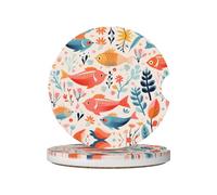 JKDGOJ Lot de 2 dessous de verre absorbants en céramique antidérapants pour décoration de voiture Motif floral