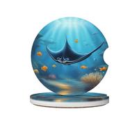 JKDGOJ Lot de 2 dessous de verre absorbants en céramique antidérapants pour voiture Motif raie manta et poissons
