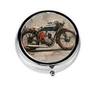 JKDGOJ Mini pilulier rond à motif moto rétro avec 3 compartiments pour le rangement des pilules et le voyage portable