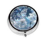JKDGOJ Mini pilulier rond à motif papillon flottant avec 3 compartiments pour le rangement des pilules et le voyage portable