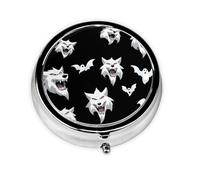 JKDGOJ Mini pilulier rond à tête de loup avec 3 compartiments pour le rangement des pilules et le voyage portable