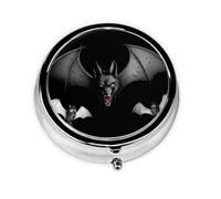 JKDGOJ Mini pilulier rond avec motif loup avec ailes de chauve-souris avec 3 compartiments pour le rangement des pilules et le voyage portable