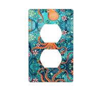 JKDGOJ Motif tortue et pieuvre - Imprimé sur le thème de l'océan - Double prise murale - Couvercle d'alimentation domestique durable pour prises et interrupteurs décoratifs