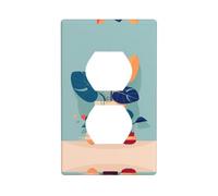 JKDGOJ Panneau mural double prise en bambou imprimé bleu orange tortue pour prises et interrupteurs décoratifs