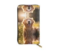 JKDGOJ Portefeuille long en cuir avec fermeture éclair et imprimé Golden Retriever souriant pour femme