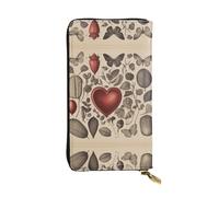 JKDGOJ Portefeuille long en cuir avec fermeture éclair et motif papillons autour du cœur pour femme