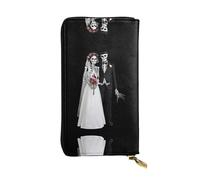 JKDGOJ Portefeuille long en cuir avec fermeture éclair pour femme Motif couple de squelettes heureux